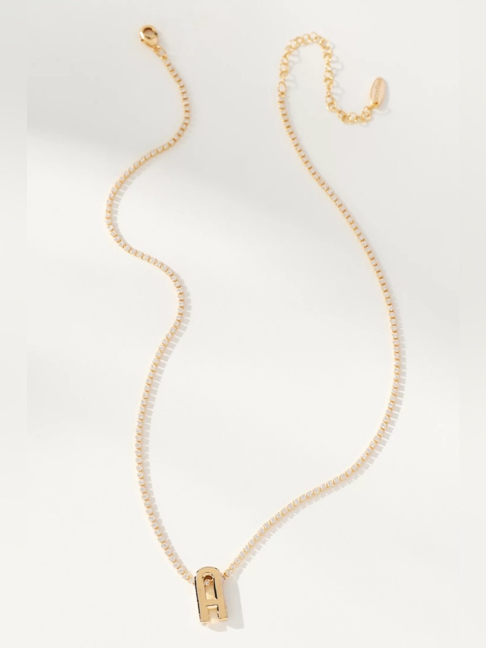 NWT Anthropologie Large Shimmered Monogram Tennis Necklace Gold Letter M